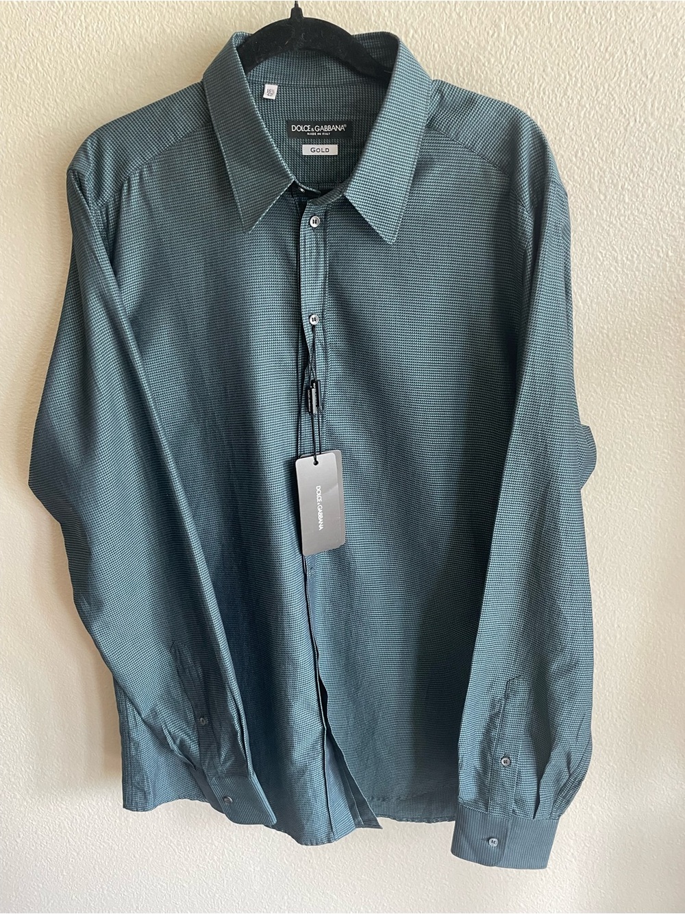 NWT Dolce & Gabbana Men's Dark Green Micro-Textured Button-Up cotton dress Shirt - Picture 4 of 13